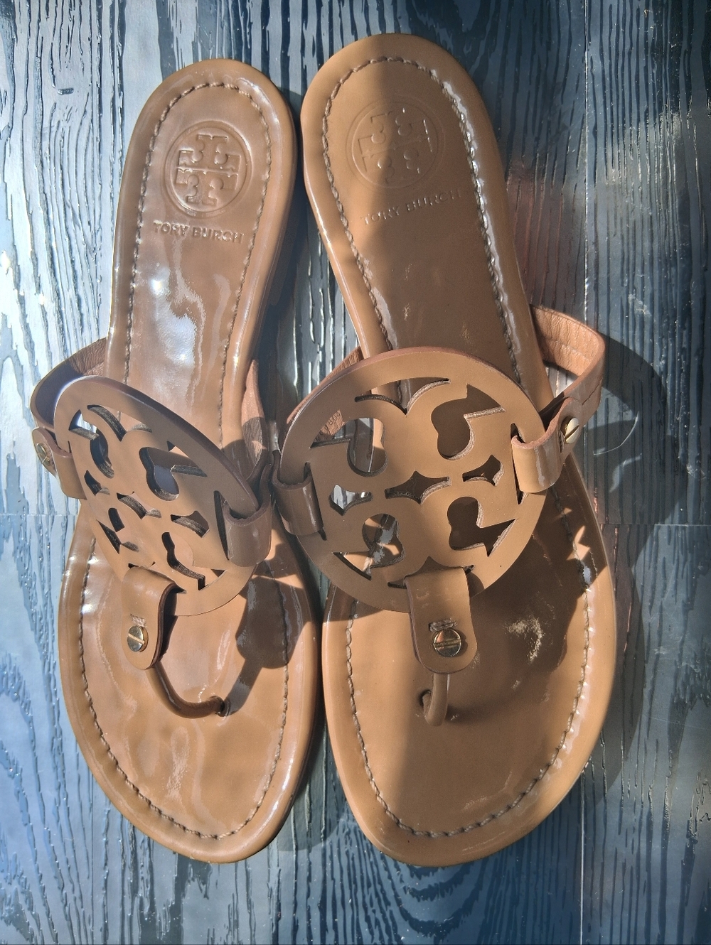 Tory Burch Miller Tan Leather Thong Sandals - Women